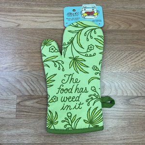 Blue Q Oven Mitt Pot Holder "The Food Has Weed in it" Green NEW